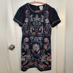 Foxiedox Navy Embroidered Dress - medium petite